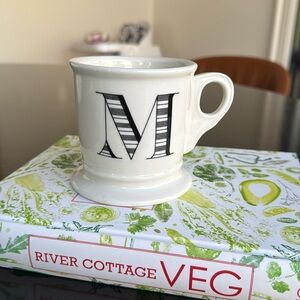 ANTHROPOLOGIE Monogram Letter M White 16 Oz. Vintage 4" Tall Ceramic Coffee MUG